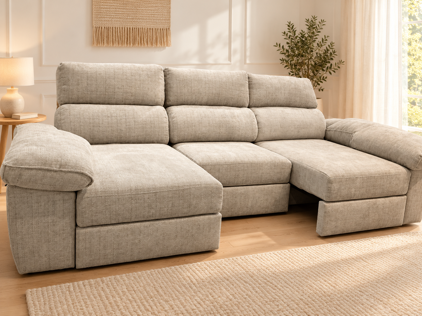 Sofá XL: vista frontal con asientos en distintas posiciones